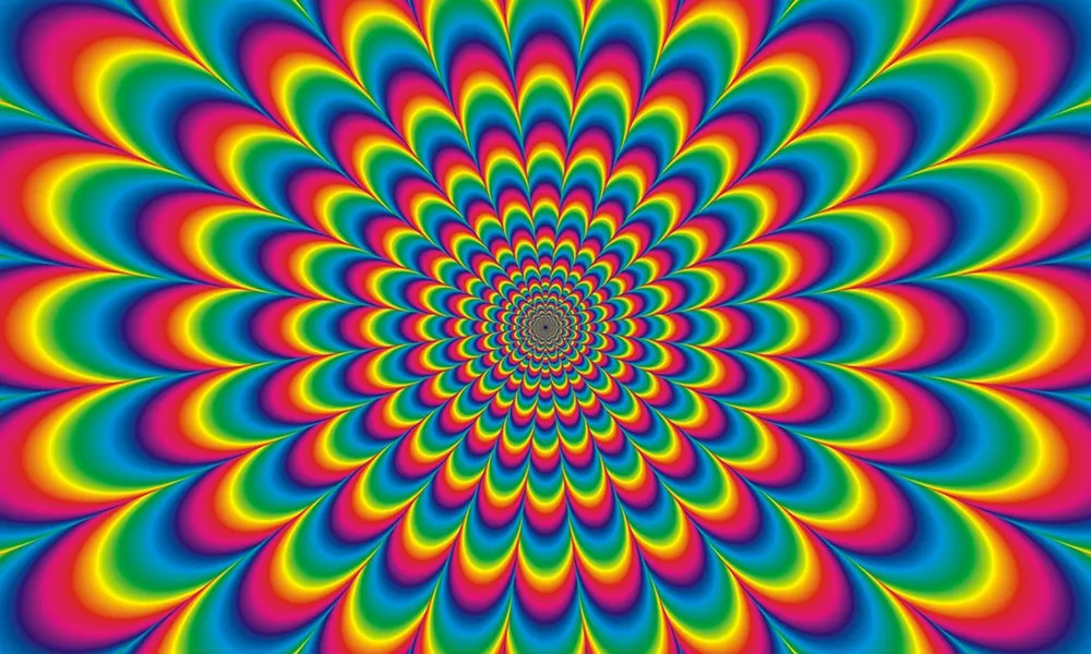 An image showing wildly psychedelic color patterns; original source: Think.AIfor.org, think.iafor.org/psychedelics-and-the-secret-door-to-perception/.