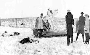 photo of the plane crash that killed Buddy Holly, Richie Valens, & the Big Bopper