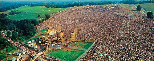 An aerial photo of the Woodstock rock festival in 1969. Original source: Woodstock.com, www.woodstock.com/.